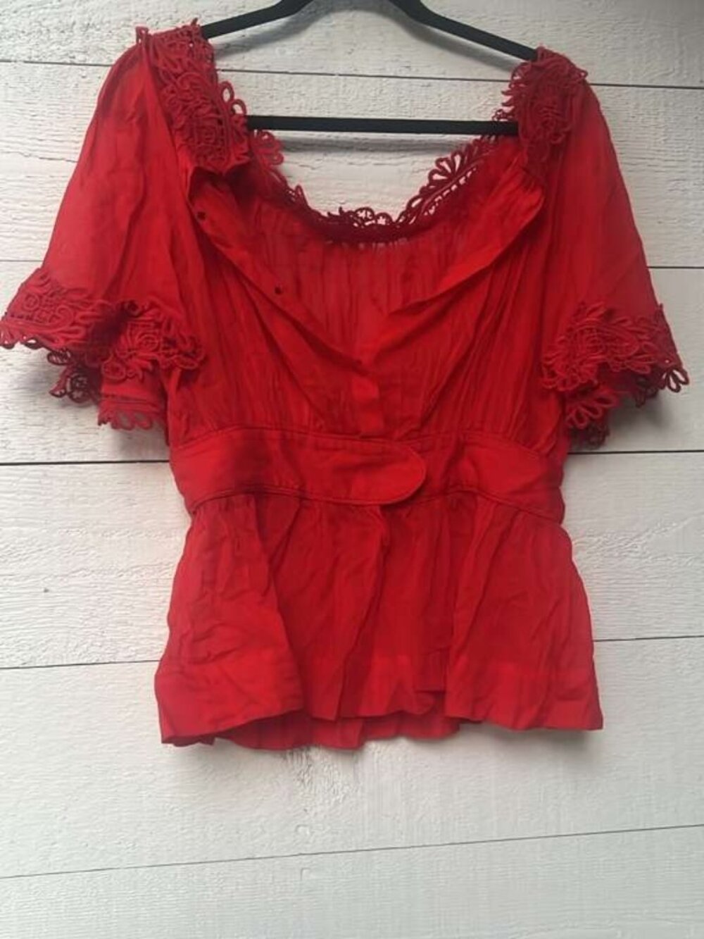 Isabel Marant Red Lace-Trim Puff Sleeve Blouse